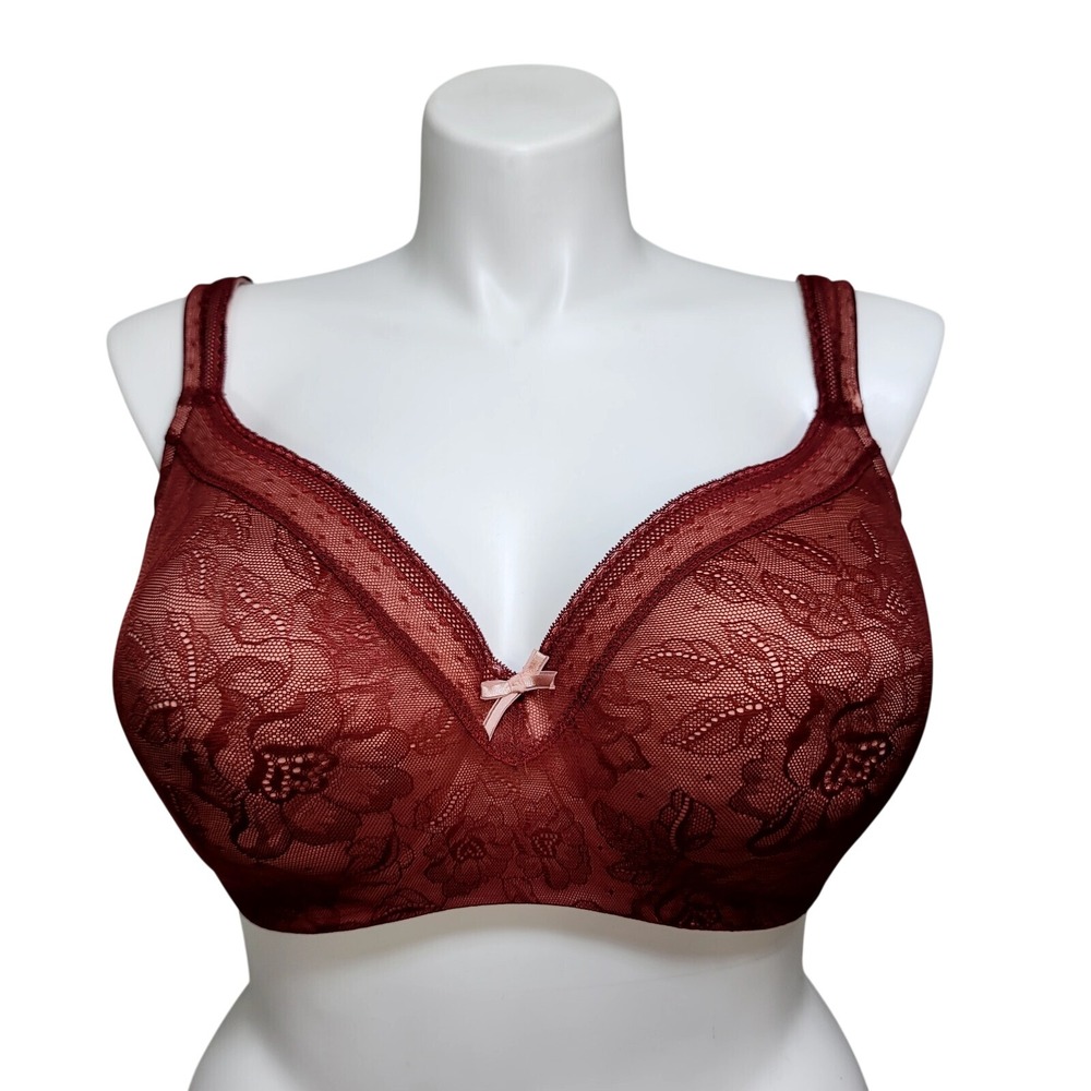 Cacique‎ Balconette Burgundy Lace Underwire Full Coverage Bra 44DDD Plunge